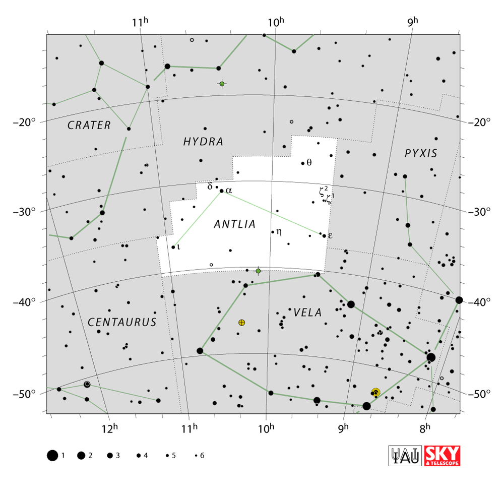 Carte IAU de Machine pneumatique : limites, étoiles et tracés