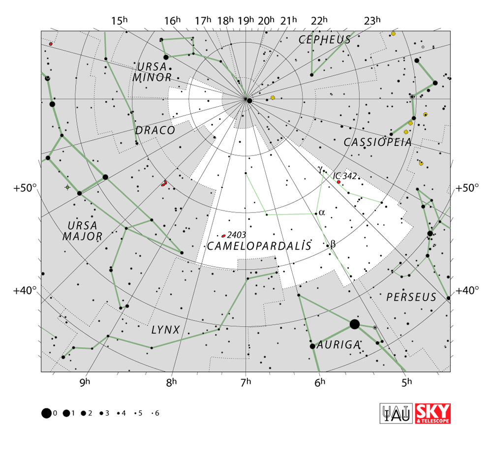 Carte IAU de Girafe : limites, étoiles et tracés