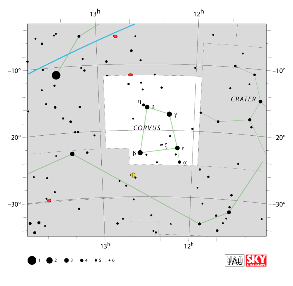 Carte IAU de Corbeau : limites, étoiles et tracés