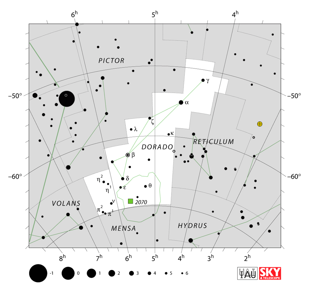 Carte IAU de Dorade : limites, étoiles et tracés