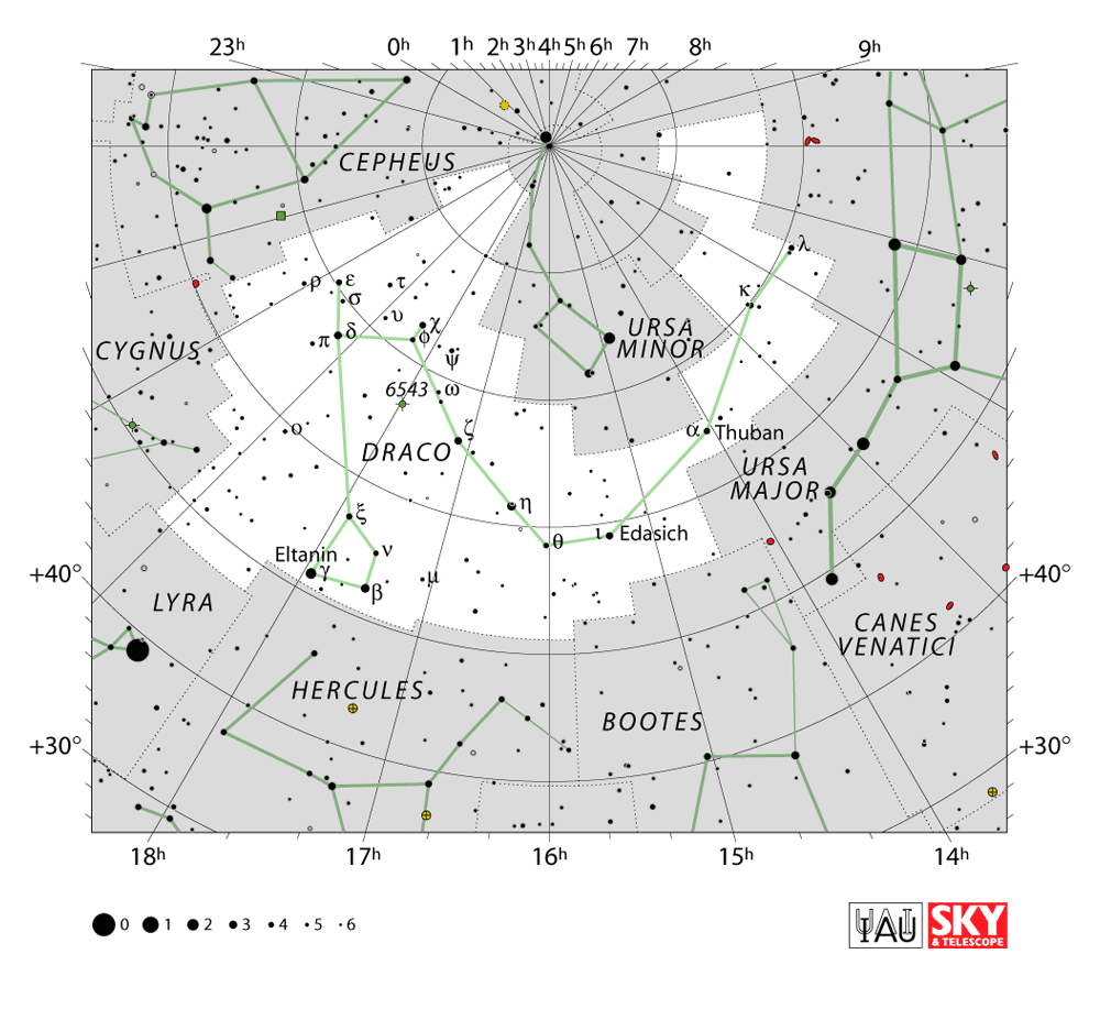 Carte IAU de Dragon : limites, étoiles et tracés