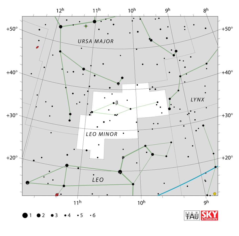 Carte IAU de Petit Lion : limites, étoiles et tracés
