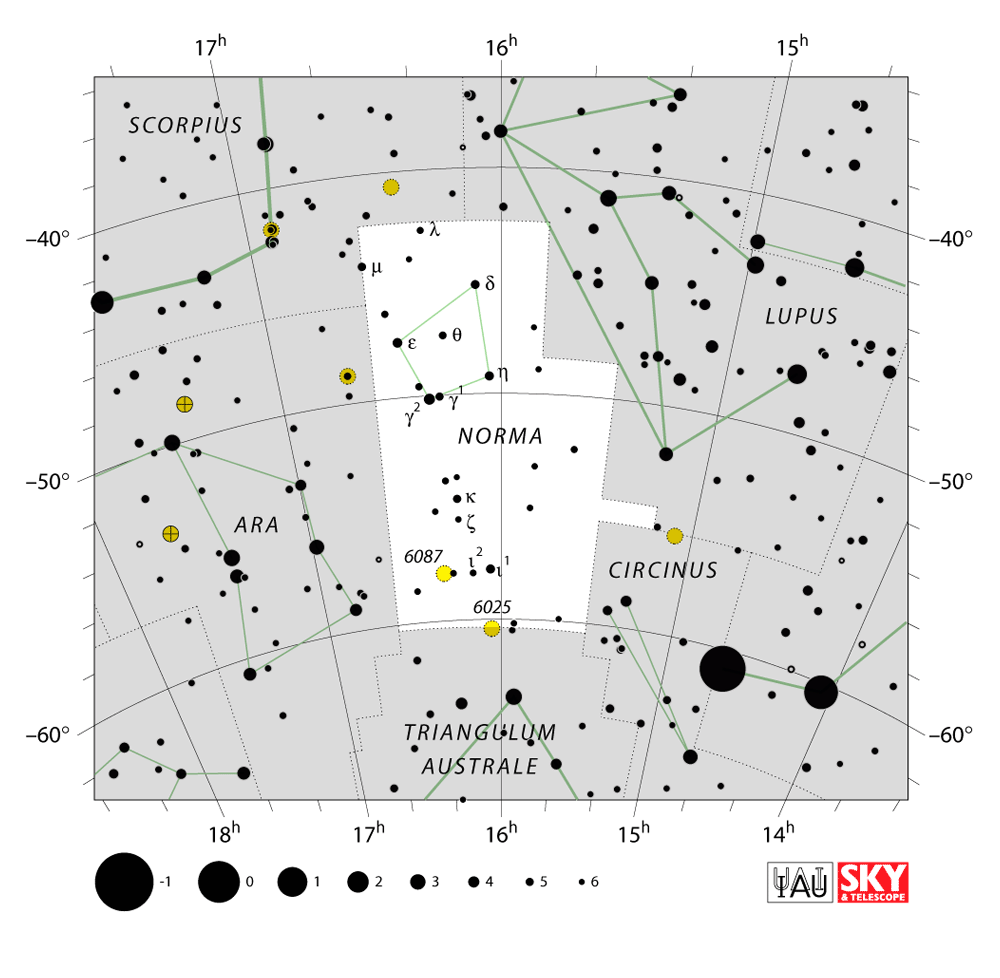 Carte IAU de Règle : limites, étoiles et tracés