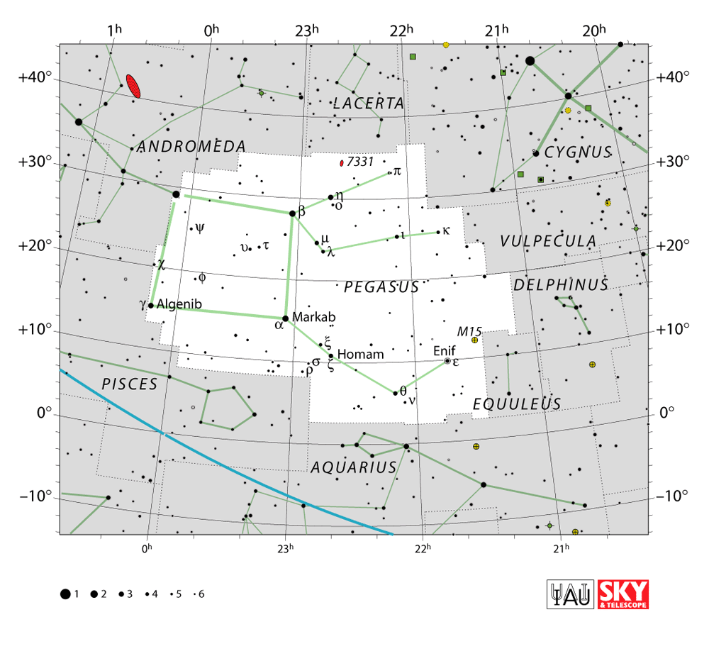 Carte IAU de Pégase : limites, étoiles et tracés