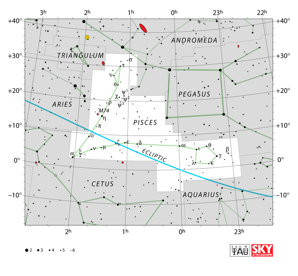Carte IAU de Poissons : limites, étoiles et tracés