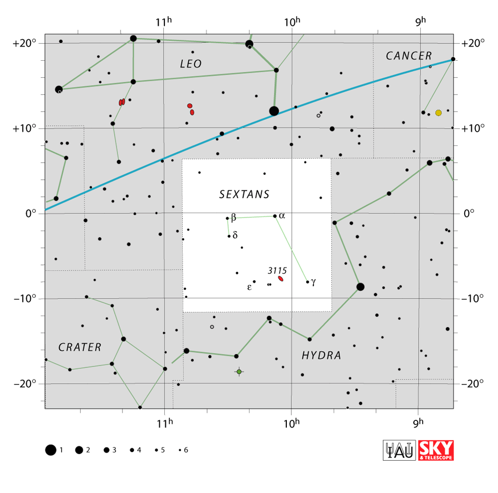 Carte IAU de Sextant : limites, étoiles et tracés