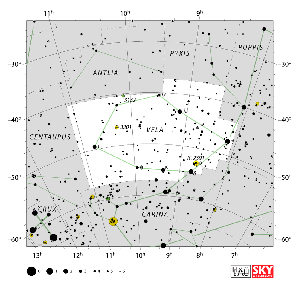 Carte IAU de Voiles : limites, étoiles et tracés
